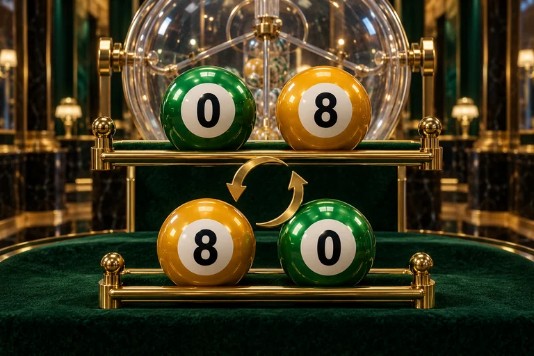 Two lottery-ball rails display zero-eight and eight-zero as distinct ordered labels.